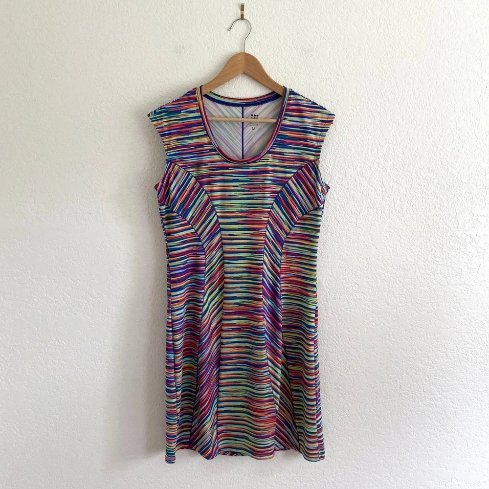 Title Nine Espionage Rainbow Athletic Dress‎ Stretch Stripe Size Medium